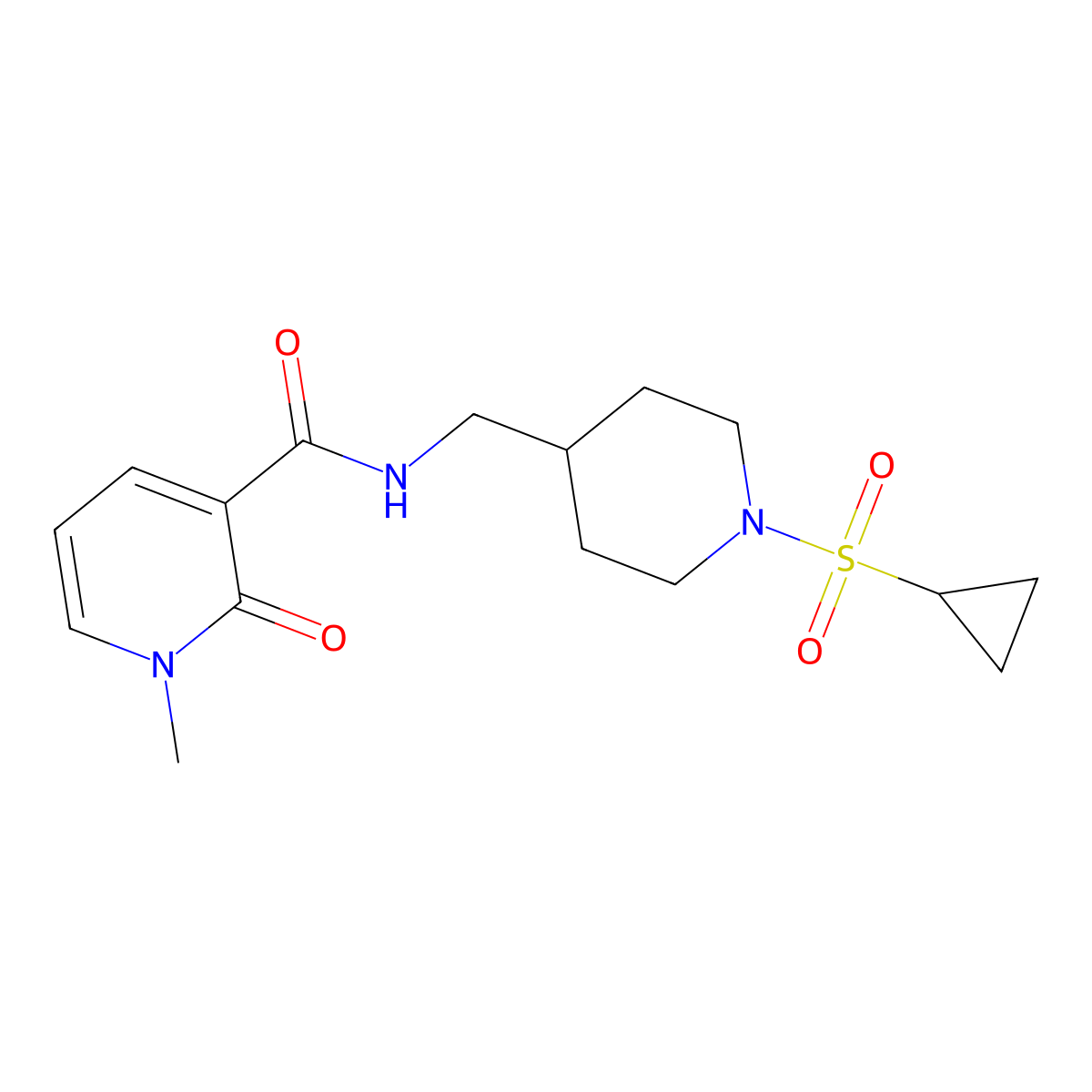 N-((1-(cyclopropylsulfonyl)piperidin-4-yl)methyl)-1-methyl-2-oxo-1,2-dihydropyridine-3-carboxamide molecular structure, CAS 1234901-57-5