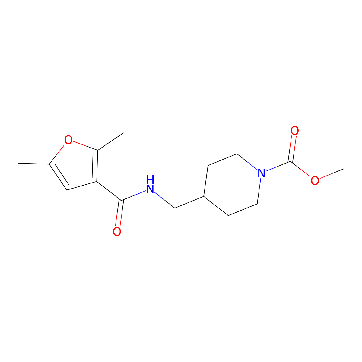 Methyl 4-((2,5-dimethylfuran-3-carboxamido)methyl)piperidine-1-carboxylate molecular structure, CAS 1234902-05-6