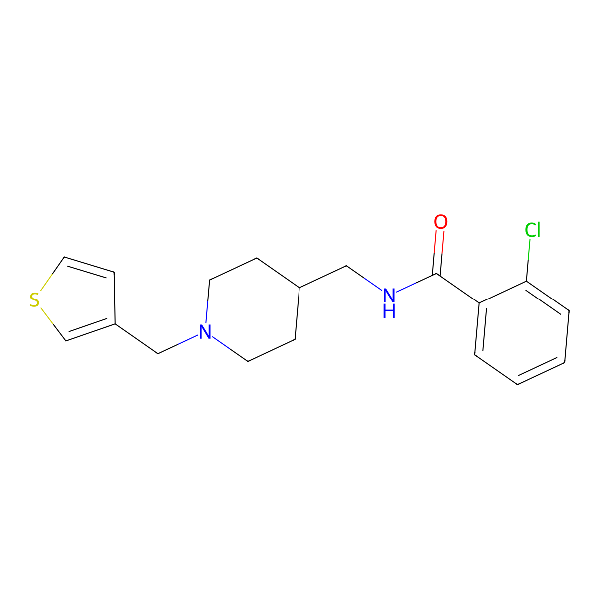 2-chloro-N-((1-(thiophen-3-ylmethyl)piperidin-4-yl)methyl)benzamide molecular structure, CAS 1234902-73-8