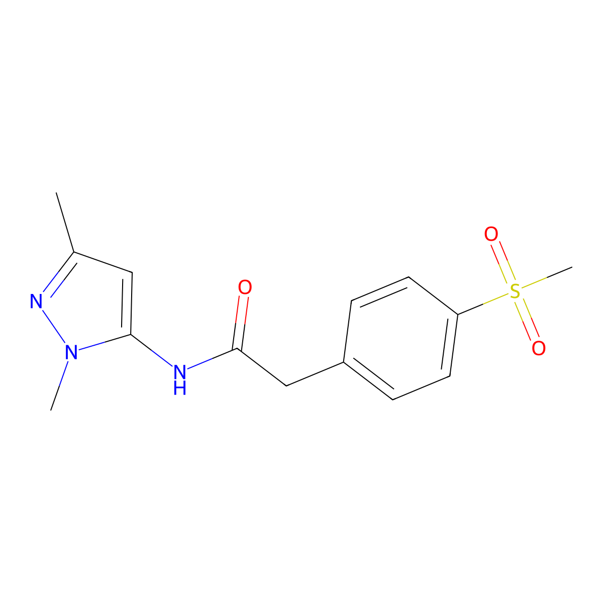 N-(1,3-dimethyl-1H-pyrazol-5-yl)-2-(4-(methylsulfonyl)phenyl)acetamide molecular structure, CAS 1234902-85-2