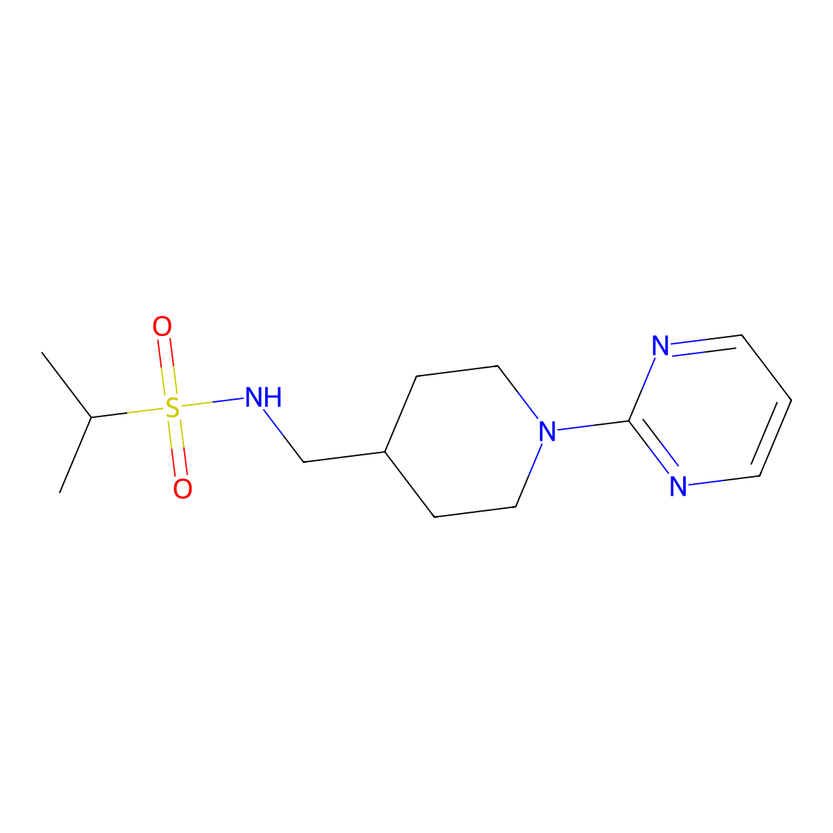 N-{[1-(pyrimidin-2-yl)piperidin-4-yl]methyl}propane-2-sulfonamide molecular structure, CAS 1234903-40-2