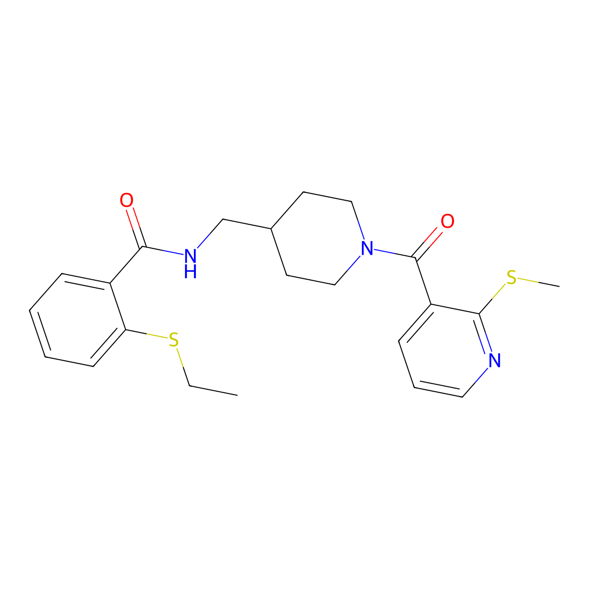 2-(ethylthio)-N-((1-(2-(methylthio)nicotinoyl)piperidin-4-yl)methyl)benzamide molecular structure, CAS 1234904-40-5