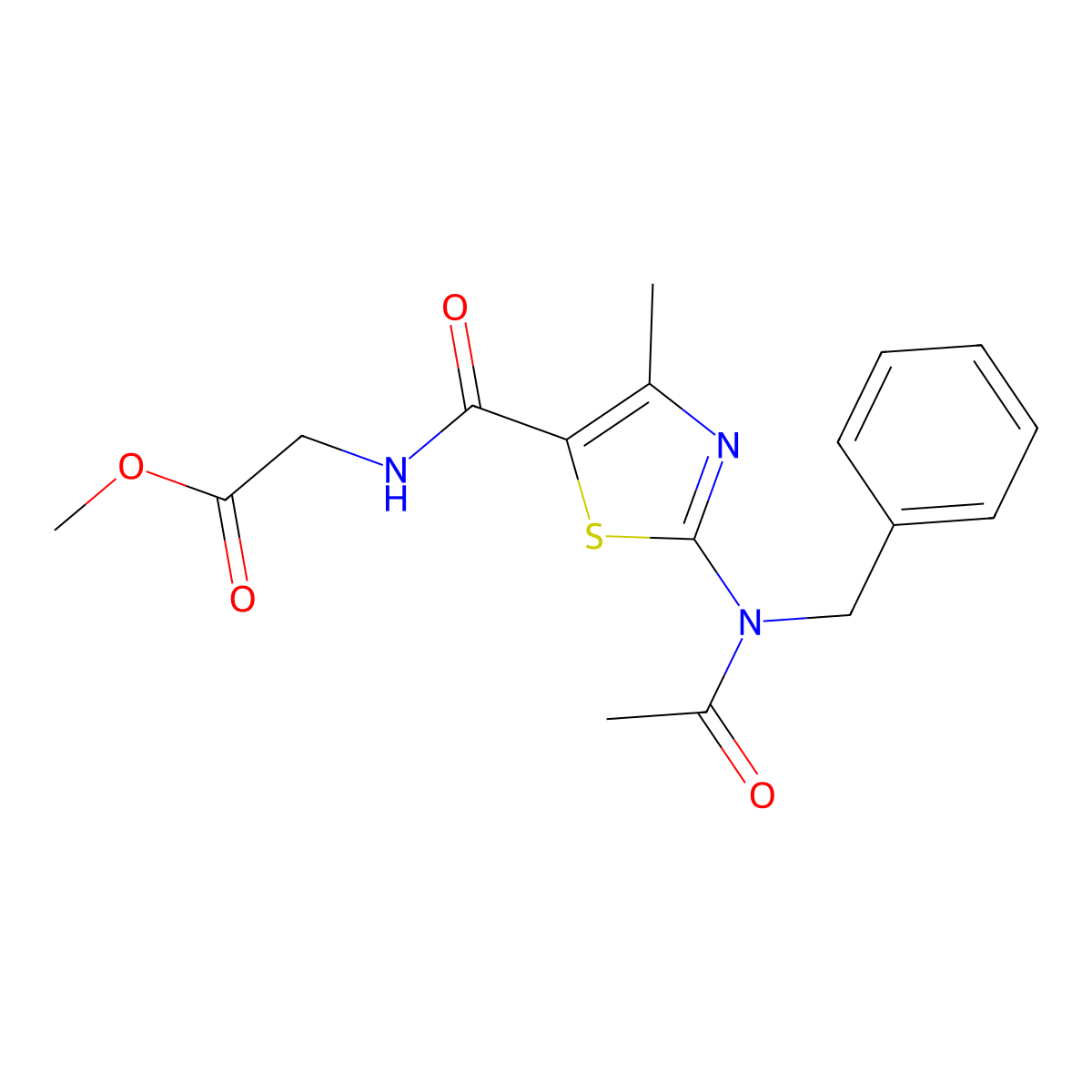 Methyl 2-[({2-[acetyl(benzyl)amino]-4-methyl-1,3-thiazol-5-yl}carbonyl)amino]acetate molecular structure, CAS 1234904-76-7