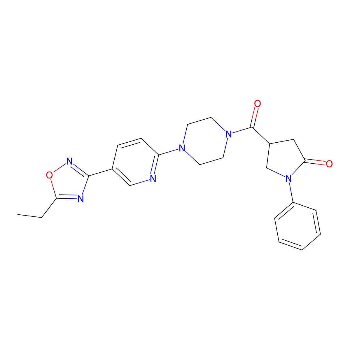 4-{4-[5-(5-Ethyl-1,2,4-oxadiazol-3-yl)pyridin-2-yl]piperazine-1-carbonyl}-1-phenylpyrrolidin-2-one molecular structure, CAS 1234904-85-8