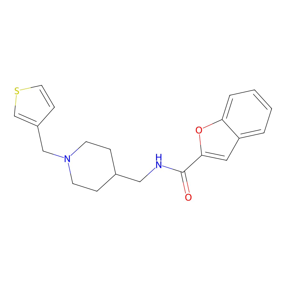 N-((1-(thiophen-3-ylmethyl)piperidin-4-yl)methyl)benzofuran-2-carboxamide molecular structure, CAS 1234904-89-2