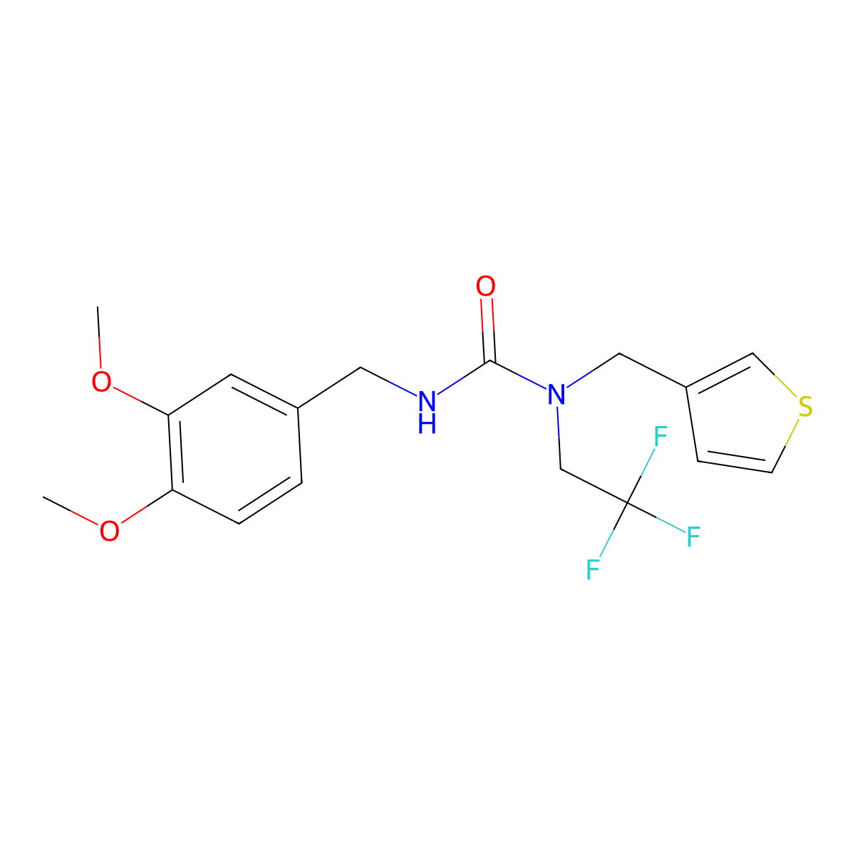 3-(3,4-Dimethoxybenzyl)-1-(thiophen-3-ylmethyl)-1-(2,2,2-trifluoroethyl)urea molecular structure, CAS 1234905-73-7