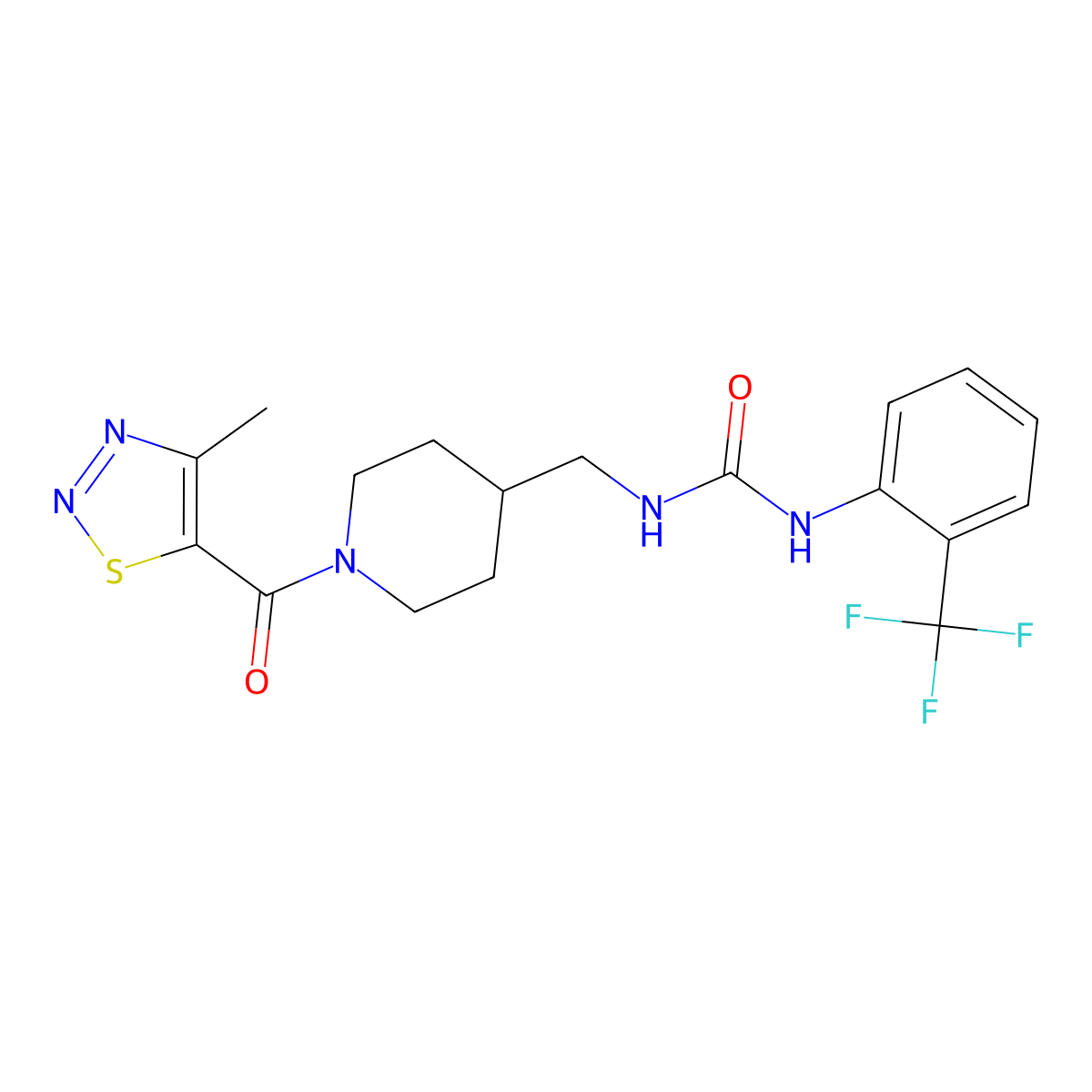 1-{[1-(4-Methyl-1,2,3-thiadiazole-5-carbonyl)piperidin-4-yl]methyl}-3-[2-(trifluoromethyl)phenyl]urea molecular structure, CAS 1234906-14-9