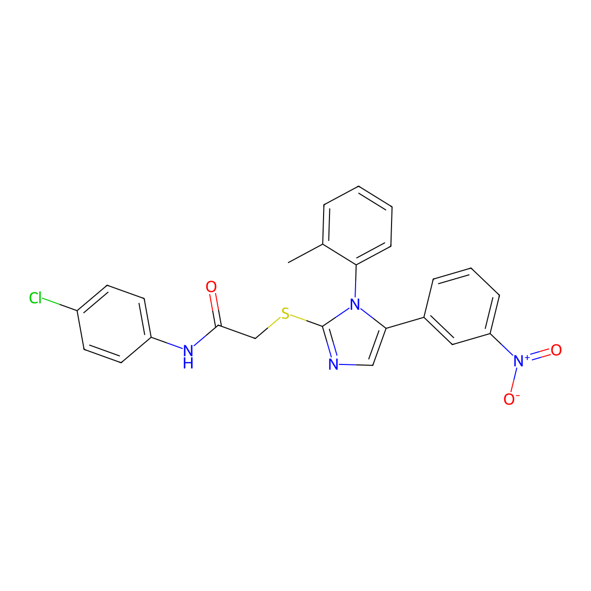 N-(4-chlorophenyl)-2-((5-(3-nitrophenyl)-1-(o-tolyl)-1H-imidazol-2-yl)thio)acetamide molecular structure, CAS 1234906-33-2