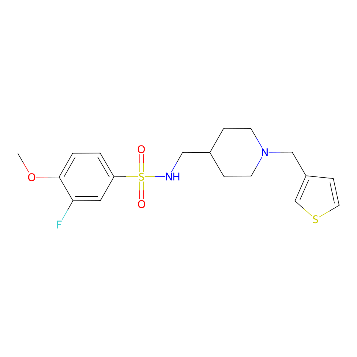 3-fluoro-4-methoxy-N-((1-(thiophen-3-ylmethyl)piperidin-4-yl)methyl)benzenesulfonamide molecular structure, CAS 1234906-51-4