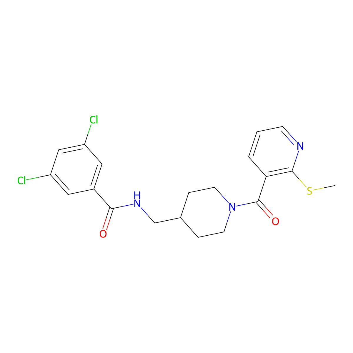3,5-dichloro-N-((1-(2-(methylthio)nicotinoyl)piperidin-4-yl)methyl)benzamide molecular structure, CAS 1234906-65-0