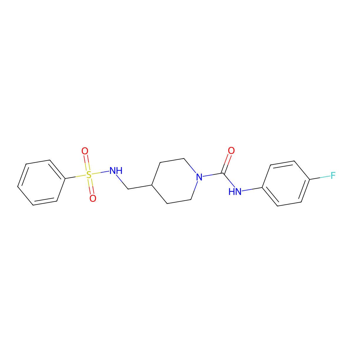 4-(benzenesulfonamidomethyl)-N-(4-fluorophenyl)piperidine-1-carboxamide molecular structure, CAS 1234907-53-9