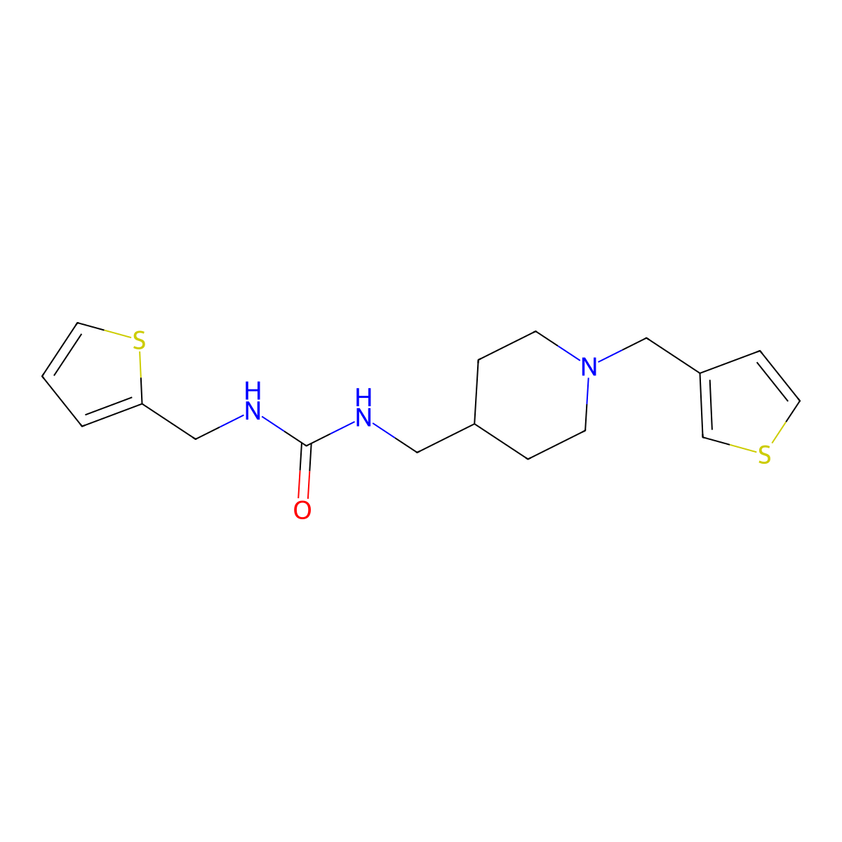 1-(Thiophen-2-ylmethyl)-3-((1-(thiophen-3-ylmethyl)piperidin-4-yl)methyl)urea molecular structure, CAS 1234907-59-5