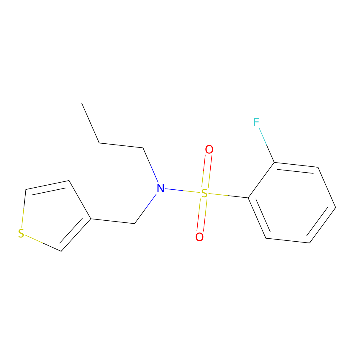 2-fluoro-N-propyl-N-(thiophen-3-ylmethyl)benzenesulfonamide molecular structure, CAS 1234909-05-7