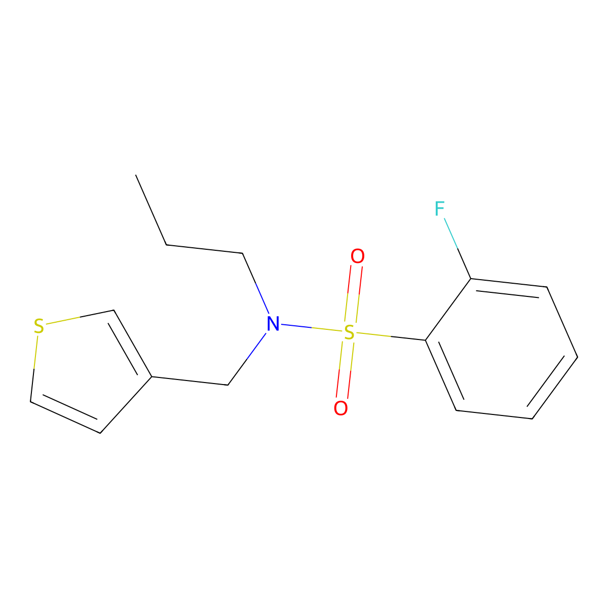 2-fluoro-N-propyl-N-(thiophen-3-ylmethyl)benzenesulfonamide molecular structure, CAS 1234909-05-7