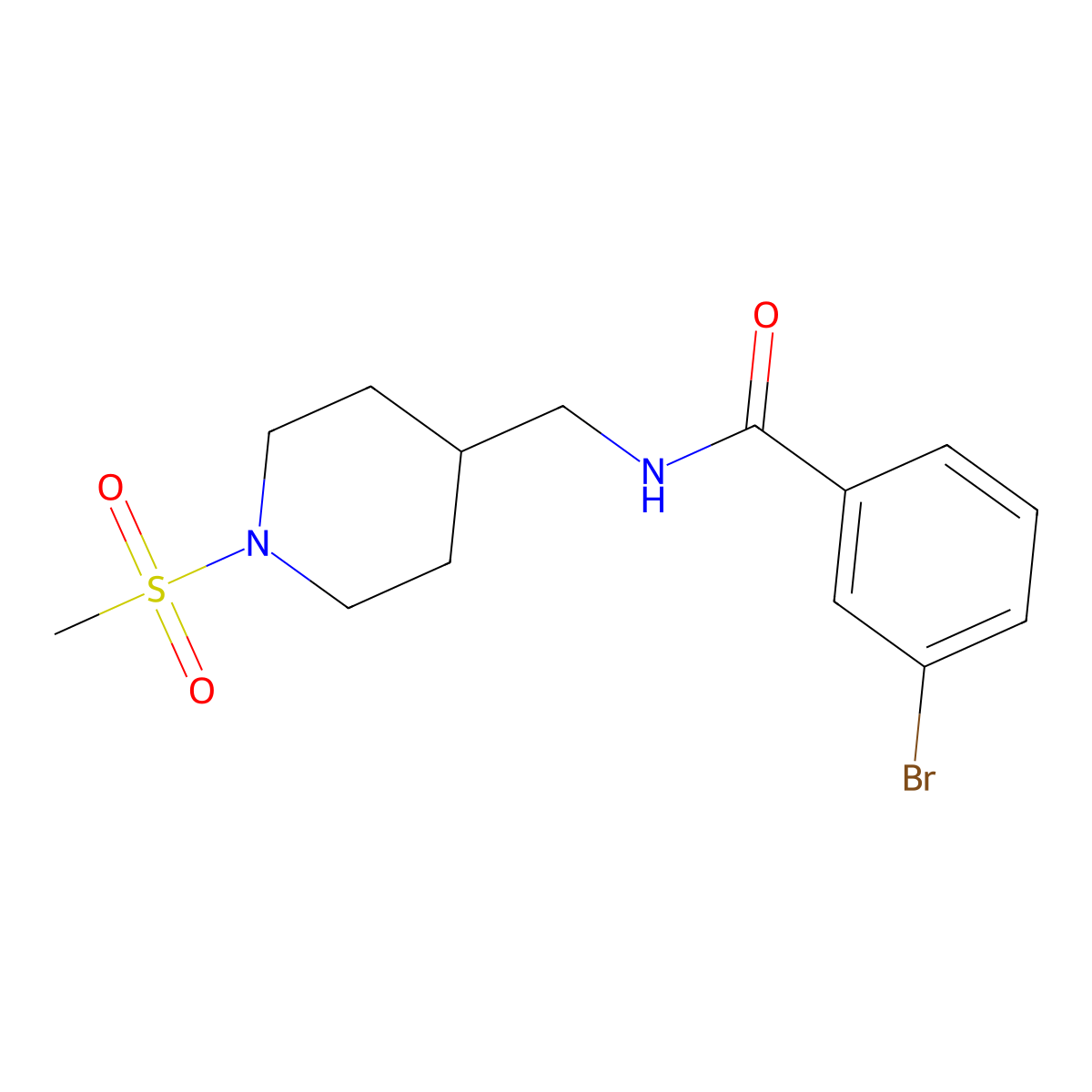 3-bromo-N-[(1-methanesulfonylpiperidin-4-yl)methyl]benzamide molecular structure, CAS 1234909-90-0