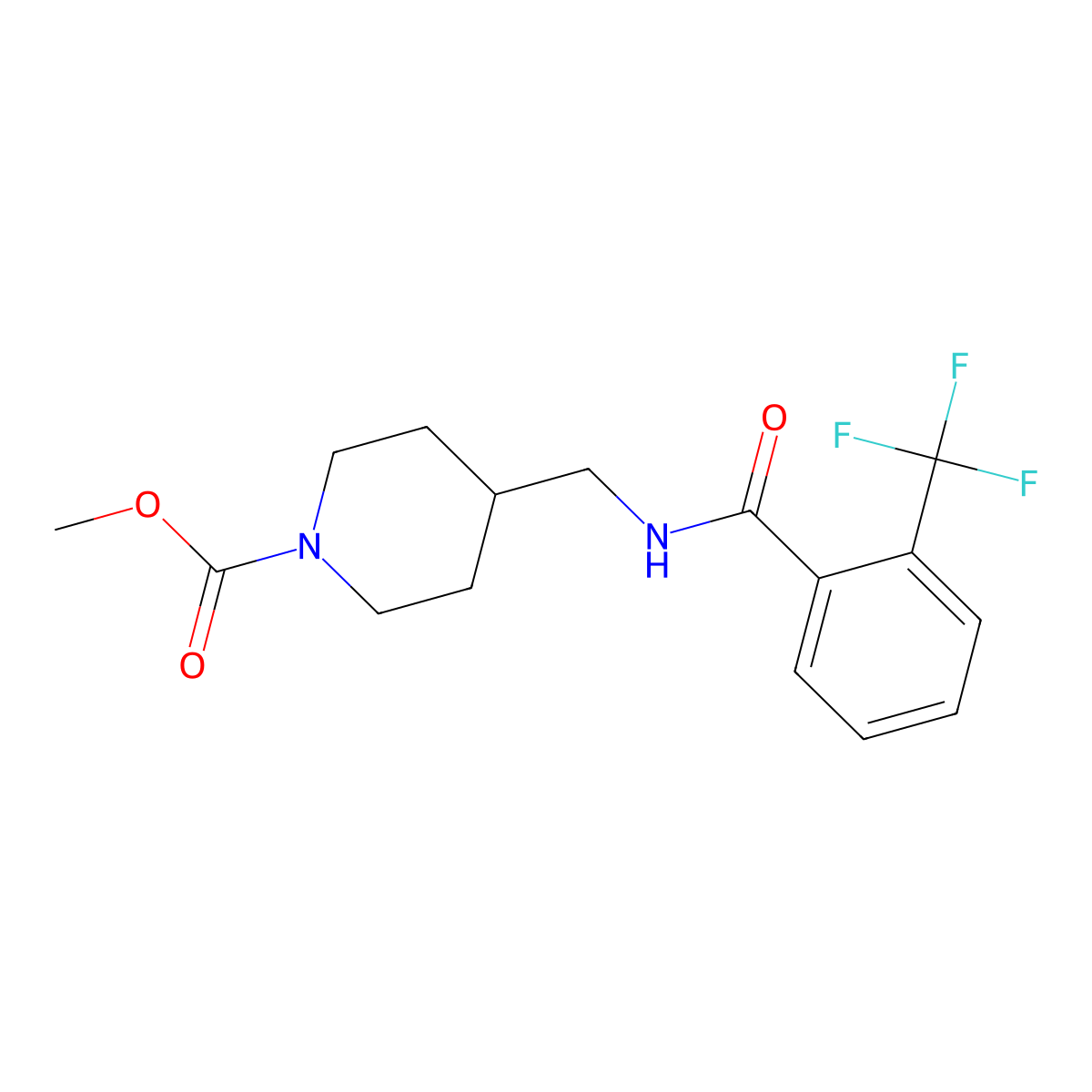Methyl 4-((2-(trifluoromethyl)benzamido)methyl)piperidine-1-carboxylate molecular structure, CAS 1234910-18-9