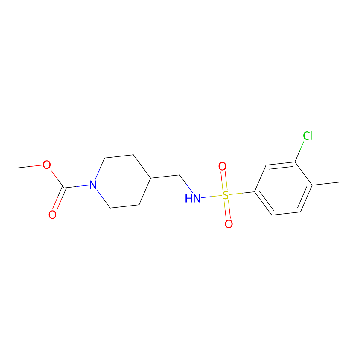 Methyl 4-((3-chloro-4-methylphenylsulfonamido)methyl)piperidine-1-carboxylate molecular structure, CAS 1234911-40-0