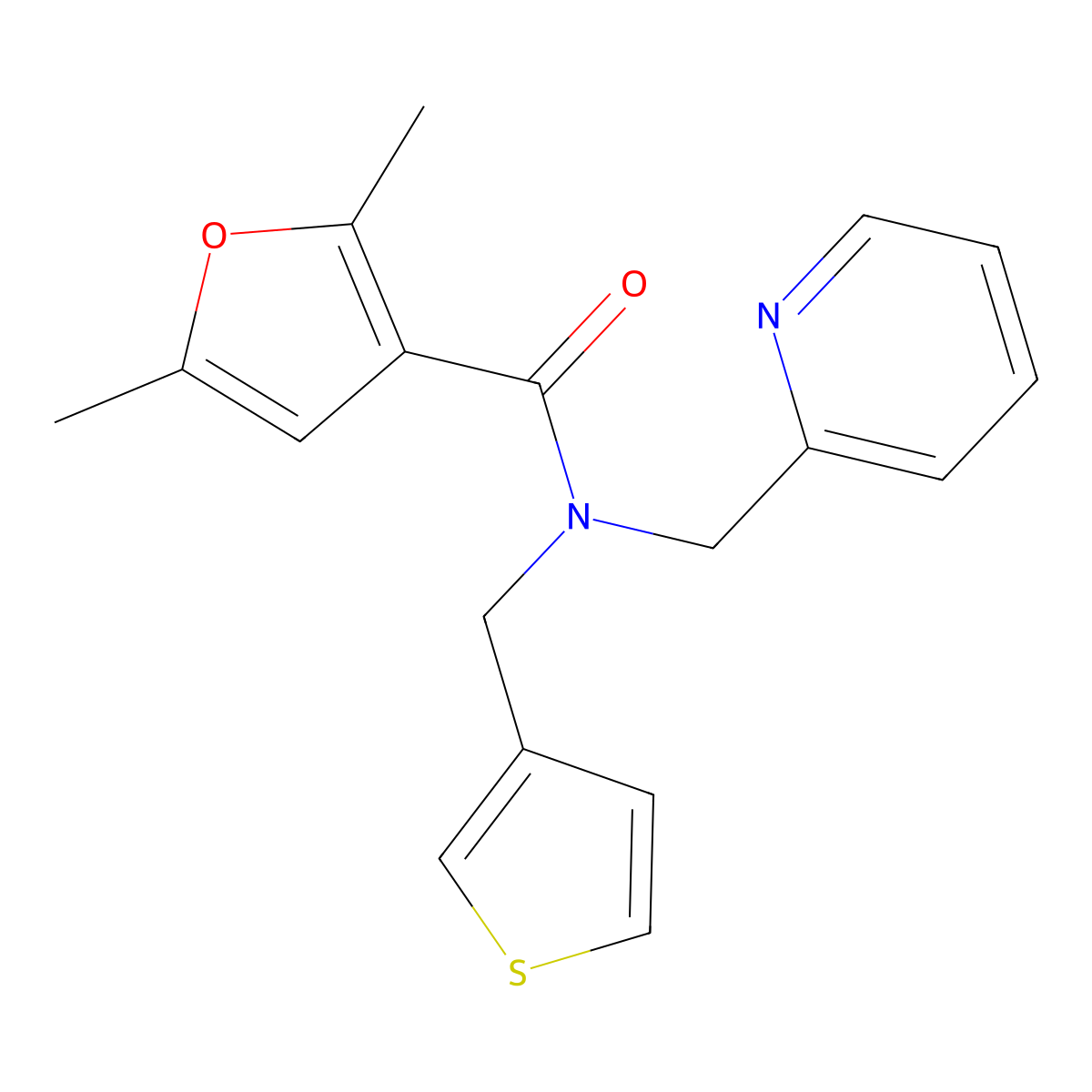2,5-dimethyl-N-(pyridin-2-ylmethyl)-N-(thiophen-3-ylmethyl)furan-3-carboxamide molecular structure, CAS 1234911-54-6