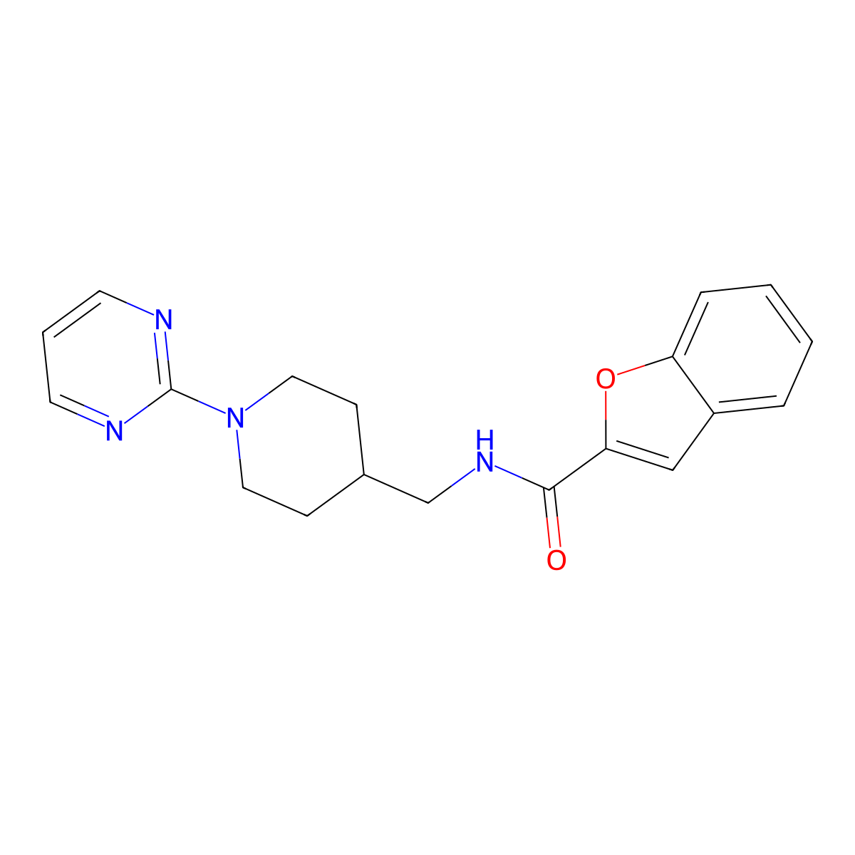 N-((1-(pyrimidin-2-yl)piperidin-4-yl)methyl)benzofuran-2-carboxamide molecular structure, CAS 1234915-77-5