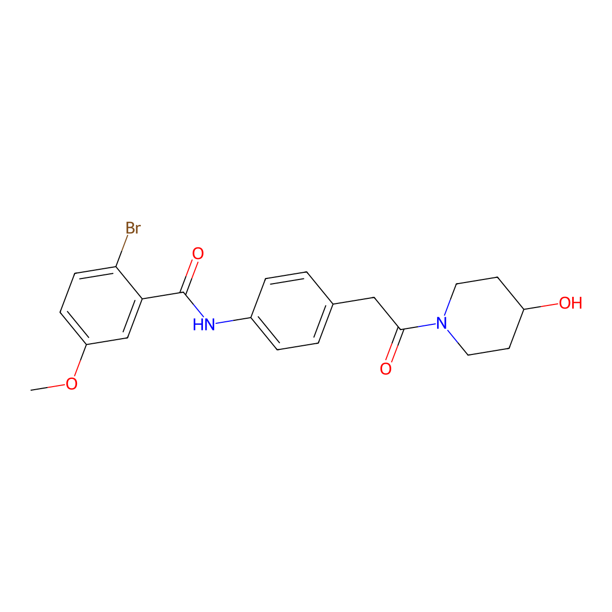 2-bromo-N-(4-(2-(4-hydroxypiperidin-1-yl)-2-oxoethyl)phenyl)-5-methoxybenzamide molecular structure, CAS 1234916-14-3