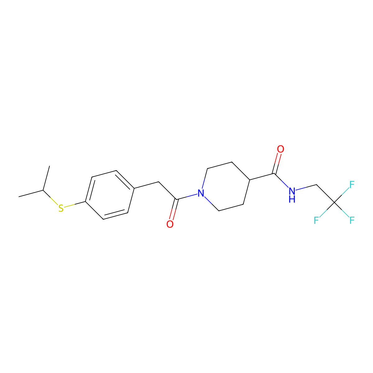 1-(2-(4-(isopropylthio)phenyl)acetyl)-N-(2,2,2-trifluoroethyl)piperidine-4-carboxamide molecular structure, CAS 1234916-15-4