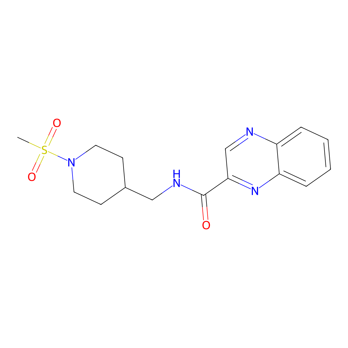 N-((1-(methylsulfonyl)piperidin-4-yl)methyl)quinoxaline-2-carboxamide molecular structure, CAS 1234917-39-5