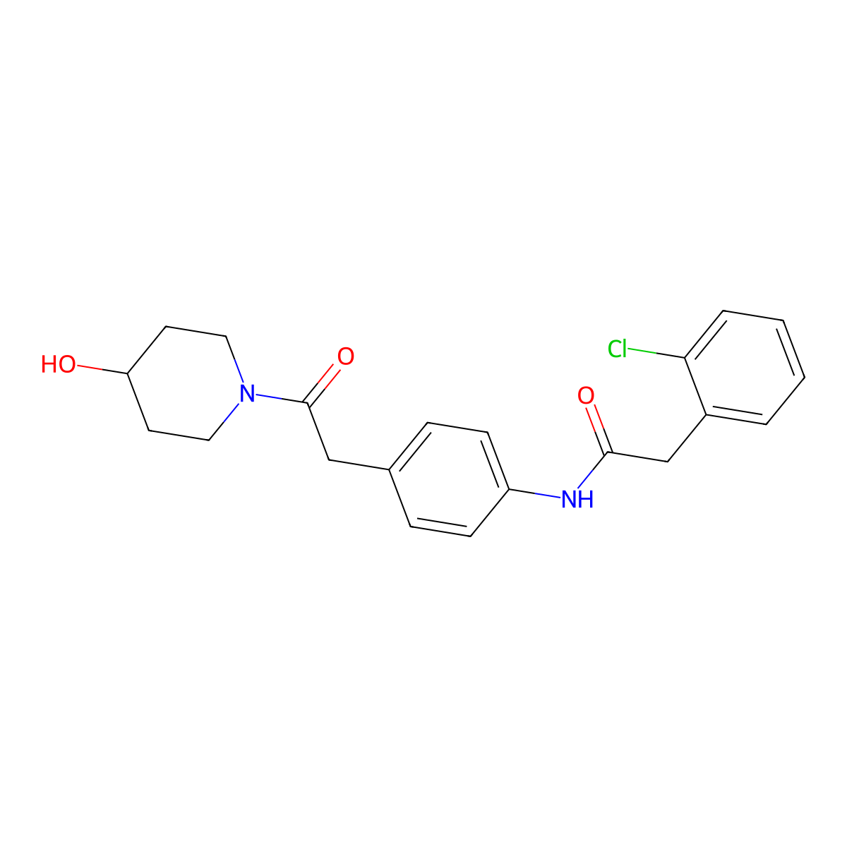 2-(2-chlorophenyl)-N-{4-[2-(4-hydroxypiperidin-1-yl)-2-oxoethyl]phenyl}acetamide molecular structure, CAS 1234917-87-3