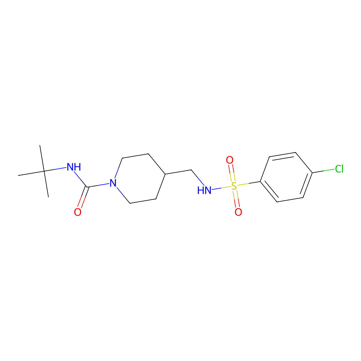 N-tert-butyl-4-[(4-chlorobenzenesulfonamido)methyl]piperidine-1-carboxamide molecular structure, CAS 1234917-93-1