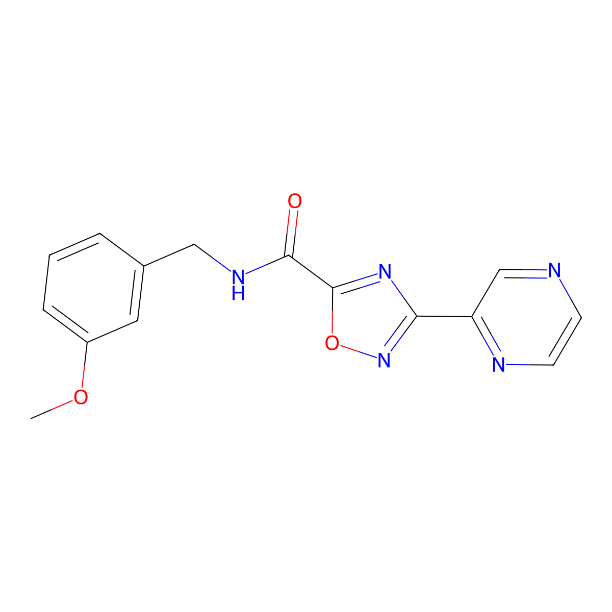 N-(3-methoxybenzyl)-3-(pyrazin-2-yl)-1,2,4-oxadiazole-5-carboxamide molecular structure, CAS 1234918-30-9