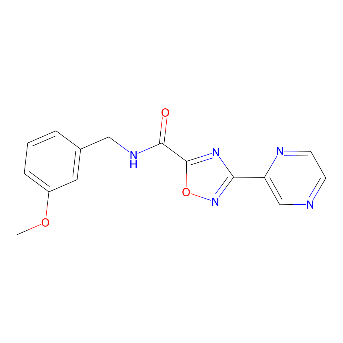 N-(3-methoxybenzyl)-3-(pyrazin-2-yl)-1,2,4-oxadiazole-5-carboxamide molecular structure, CAS 1234918-30-9