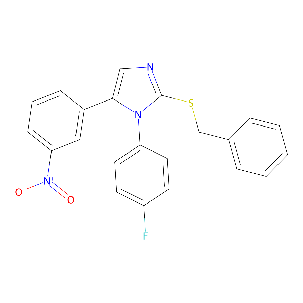 2-(benzylthio)-1-(4-fluorophenyl)-5-(3-nitrophenyl)-1H-imidazole molecular structure, CAS 1234918-67-2