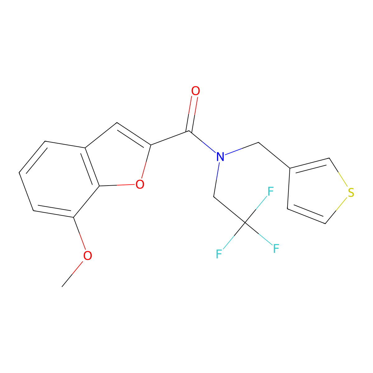 7-methoxy-N-(thiophen-3-ylmethyl)-N-(2,2,2-trifluoroethyl)benzofuran-2-carboxamide molecular structure, CAS 1234918-81-0