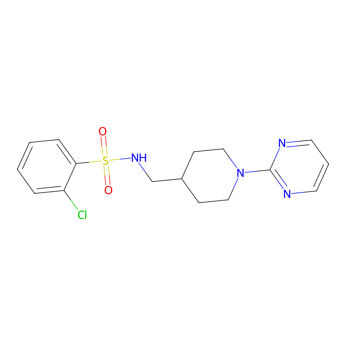 2-chloro-N-((1-(pyrimidin-2-yl)piperidin-4-yl)methyl)benzenesulfonamide molecular structure, CAS 1234919-14-2