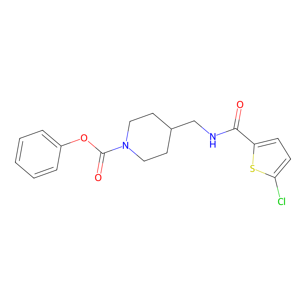 Phenyl 4-((5-chlorothiophene-2-carboxamido)methyl)piperidine-1-carboxylate molecular structure, CAS 1234921-21-1