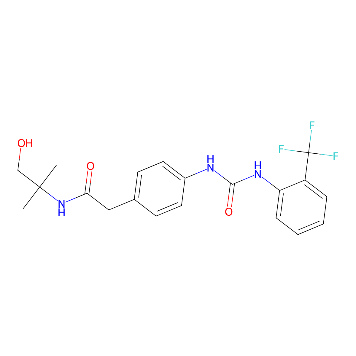 N-(1-hydroxy-2-methylpropan-2-yl)-2-(4-(3-(2-(trifluoromethyl)phenyl)ureido)phenyl)acetamide molecular structure, CAS 1234922-63-4