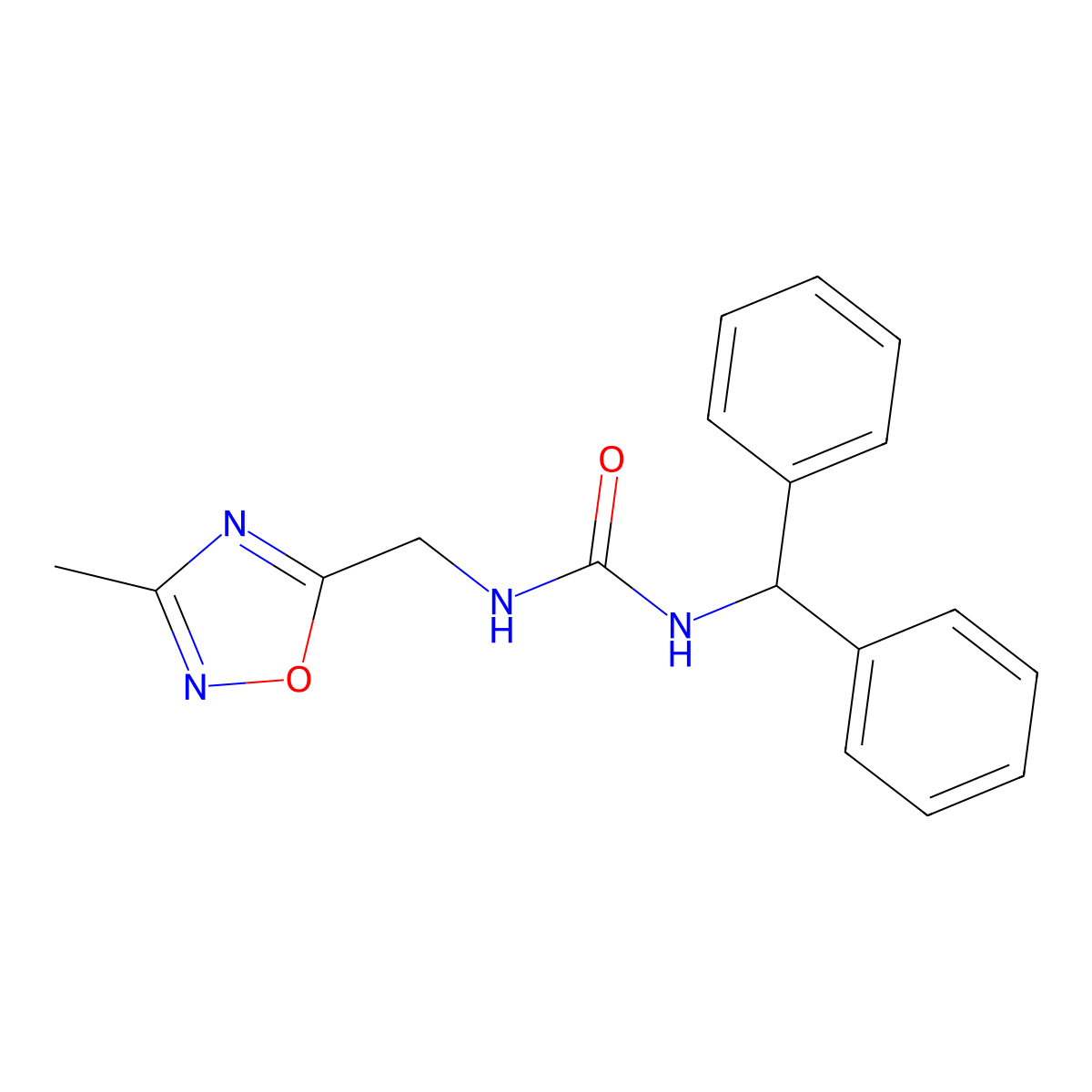 1-Benzhydryl-3-((3-methyl-1,2,4-oxadiazol-5-yl)methyl)urea molecular structure, CAS 1234923-13-7