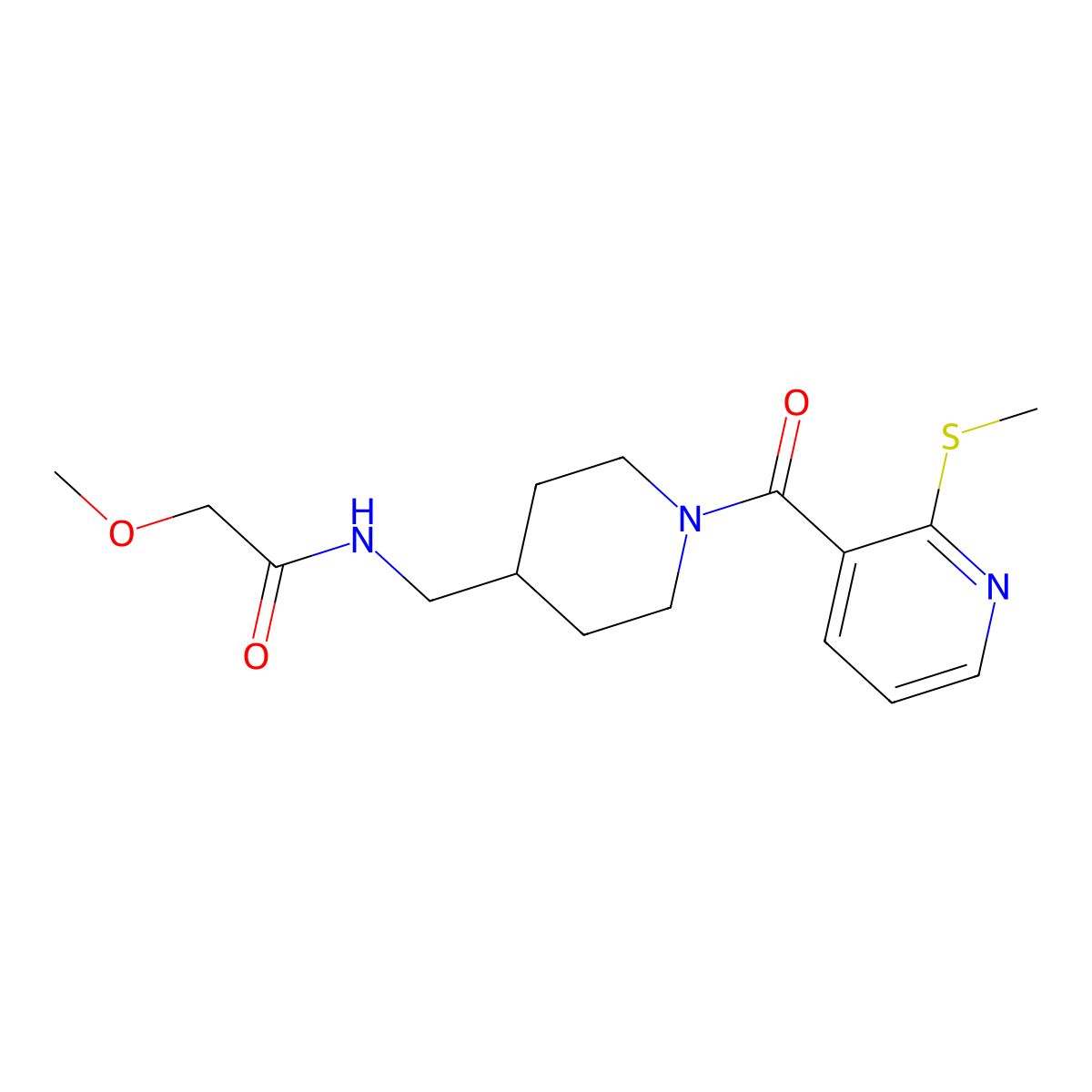 2-methoxy-N-((1-(2-(methylthio)nicotinoyl)piperidin-4-yl)methyl)acetamide molecular structure, CAS 1234923-43-3