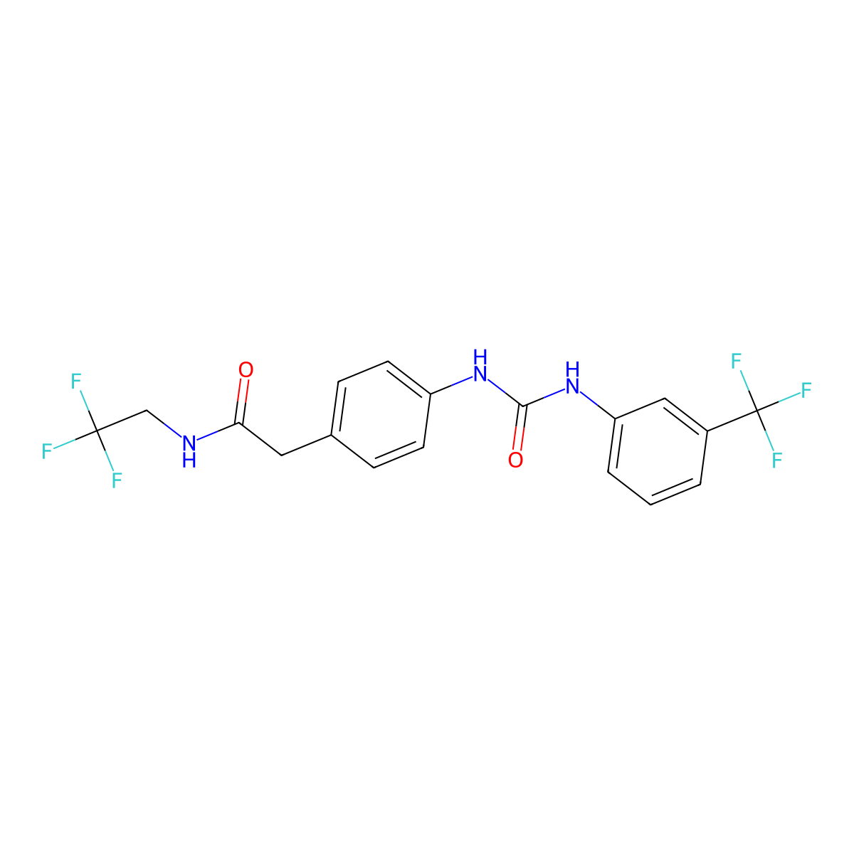 N-(2,2,2-trifluoroethyl)-2-(4-(3-(3-(trifluoromethyl)phenyl)ureido)phenyl)acetamide molecular structure, CAS 1234924-51-6