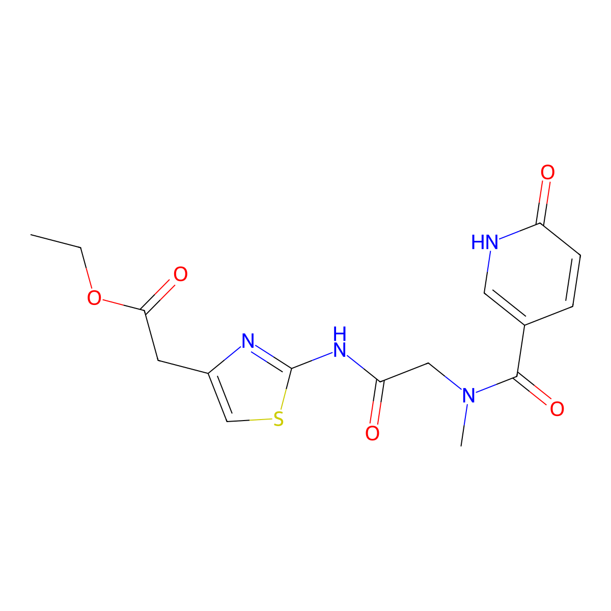 ethyl 2-(2-(2-(N-methyl-6-oxo-1,6-dihydropyridine-3-carboxamido)acetamido)thiazol-4-yl)acetate molecular structure, CAS 1234924-54-9