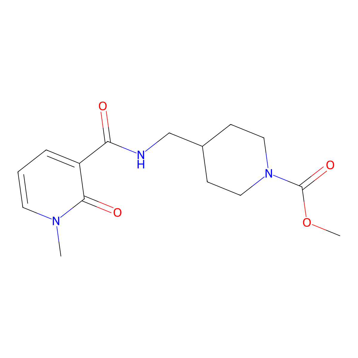Methyl 4-((1-methyl-2-oxo-1,2-dihydropyridine-3-carboxamido)methyl)piperidine-1-carboxylate molecular structure, CAS 1234925-45-1