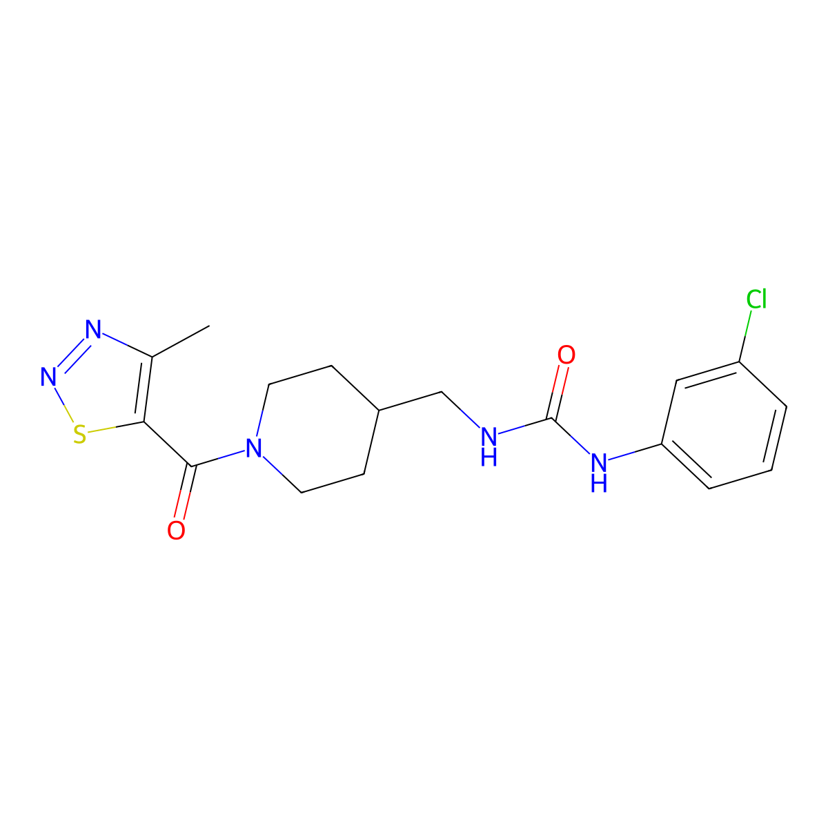 1-(3-Chlorophenyl)-3-{[1-(4-methyl-1,2,3-thiadiazole-5-carbonyl)piperidin-4-yl]methyl}urea molecular structure, CAS 1234925-71-3