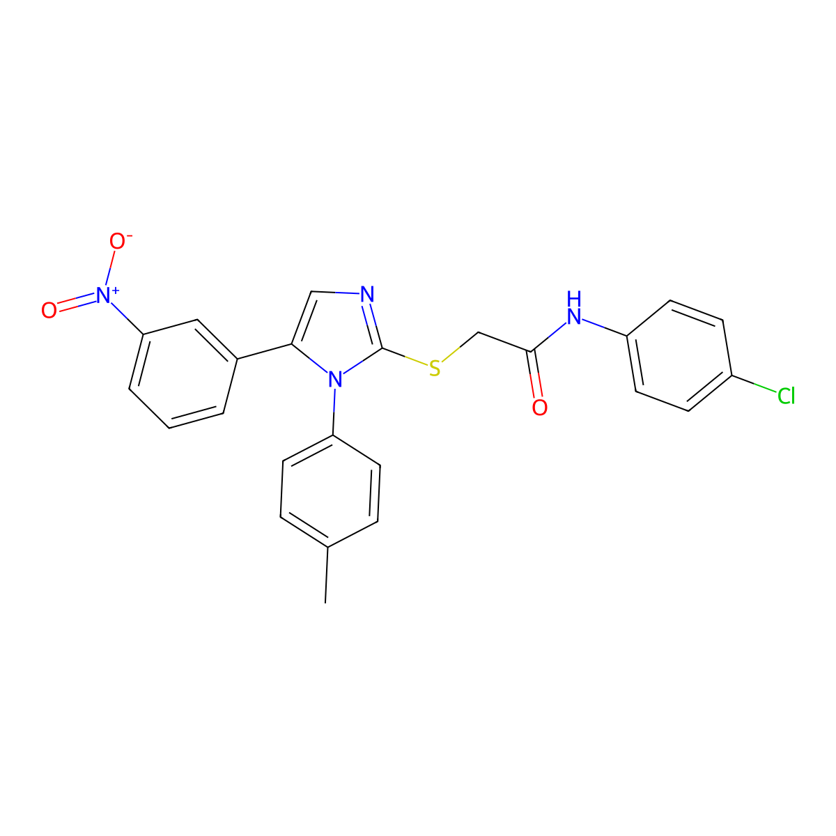 N-(4-chlorophenyl)-2-((5-(3-nitrophenyl)-1-(p-tolyl)-1H-imidazol-2-yl)thio)acetamide molecular structure, CAS 1234926-24-9
