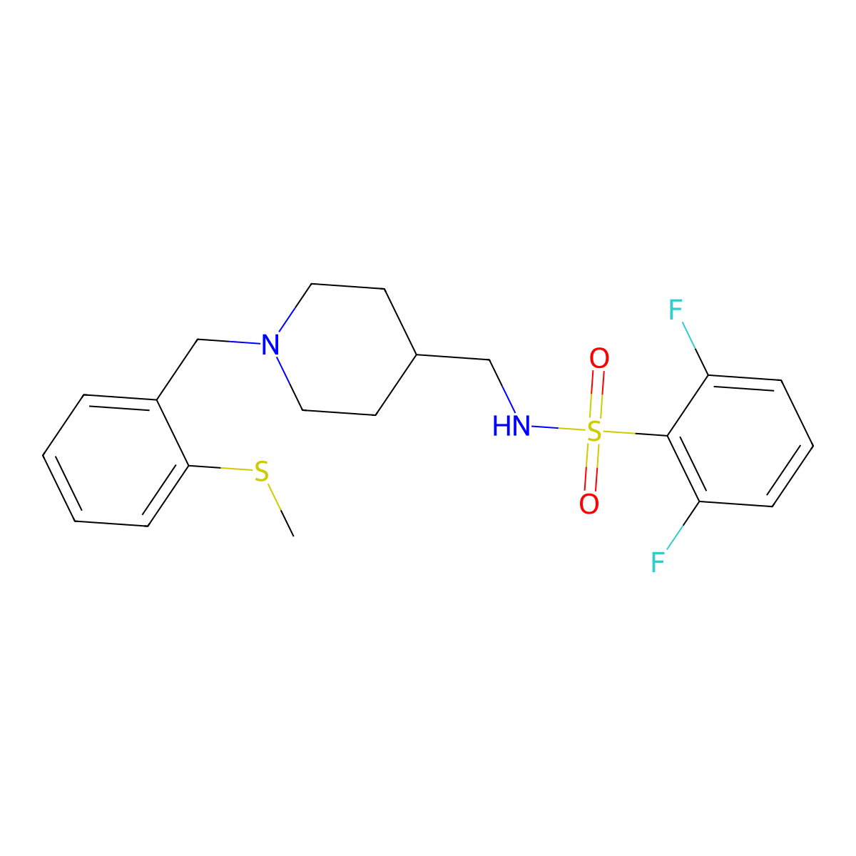 2,6-difluoro-N-((1-(2-(methylthio)benzyl)piperidin-4-yl)methyl)benzenesulfonamide molecular structure, CAS 1234926-67-0
