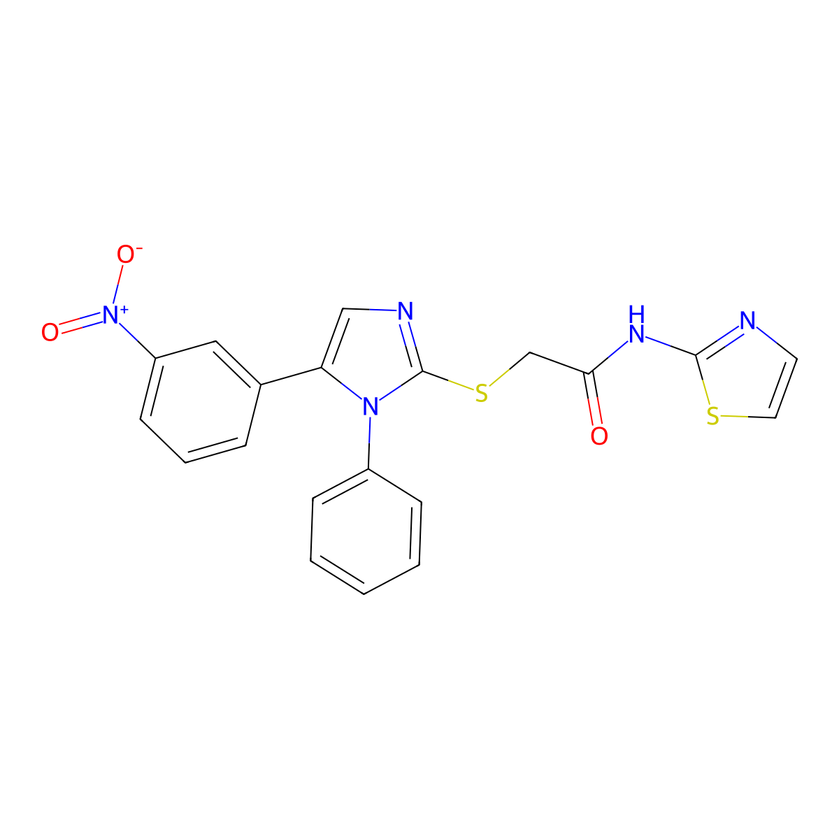 2-((5-(3-nitrophenyl)-1-phenyl-1H-imidazol-2-yl)thio)-N-(thiazol-2-yl)acetamide molecular structure, CAS 1234927-45-7