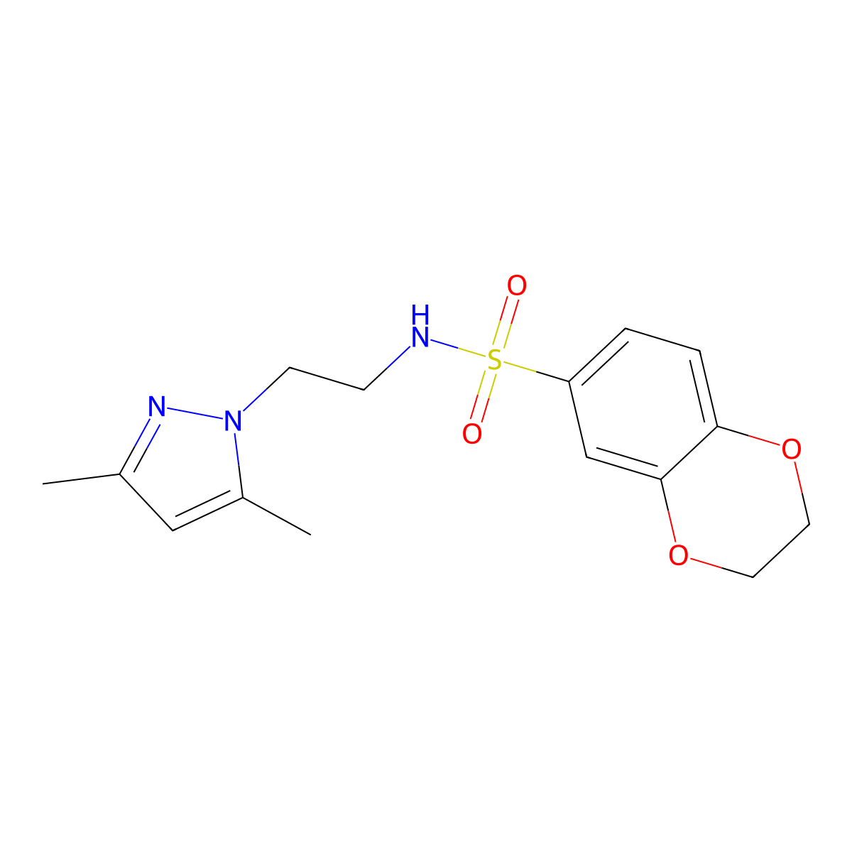 N-(2-(3,5-dimethyl-1H-pyrazol-1-yl)ethyl)-2,3-dihydrobenzo[b][1,4]dioxine-6-sulfonamide molecular structure, CAS 1234928-83-6