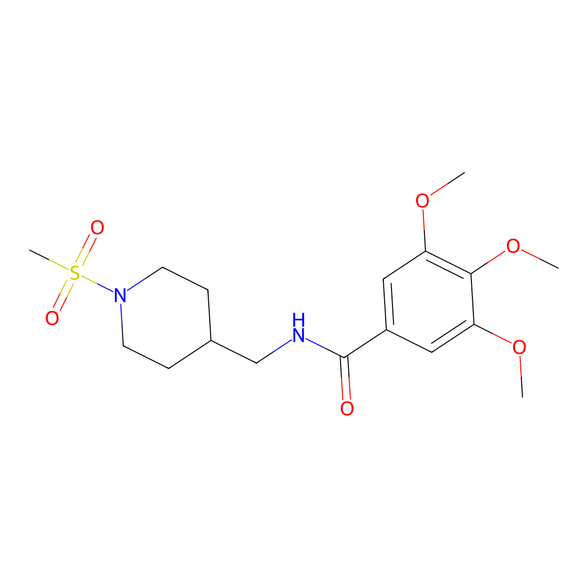 3,4,5-trimethoxy-N-((1-(methylsulfonyl)piperidin-4-yl)methyl)benzamide molecular structure, CAS 1234929-60-2