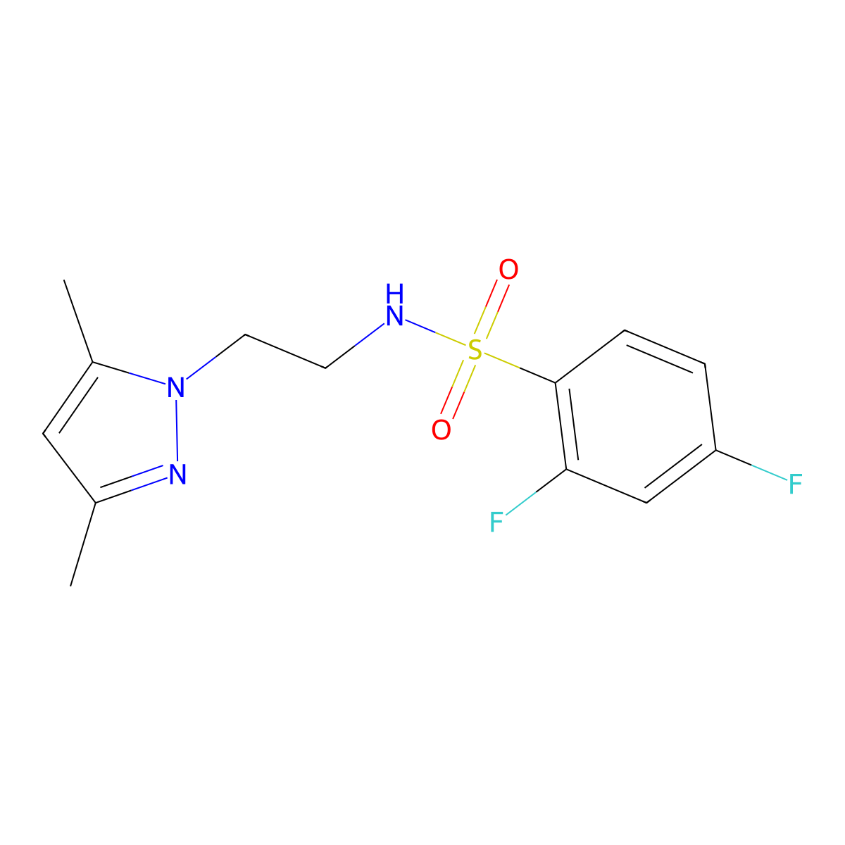 N-(2-(3,5-dimethyl-1H-pyrazol-1-yl)ethyl)-2,4-difluorobenzenesulfonamide molecular structure, CAS 1234929-89-5