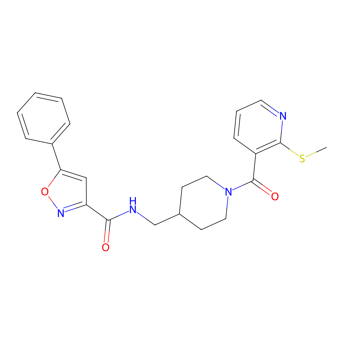 N-((1-(2-(methylthio)nicotinoyl)piperidin-4-yl)methyl)-5-phenylisoxazole-3-carboxamide molecular structure, CAS 1234932-05-8