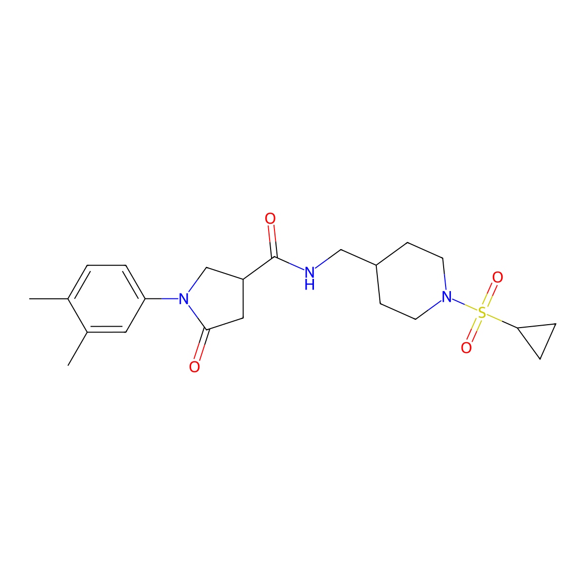 N-((1-(cyclopropylsulfonyl)piperidin-4-yl)methyl)-1-(3,4-dimethylphenyl)-5-oxopyrrolidine-3-carboxamide molecular structure, CAS 1234932-21-8
