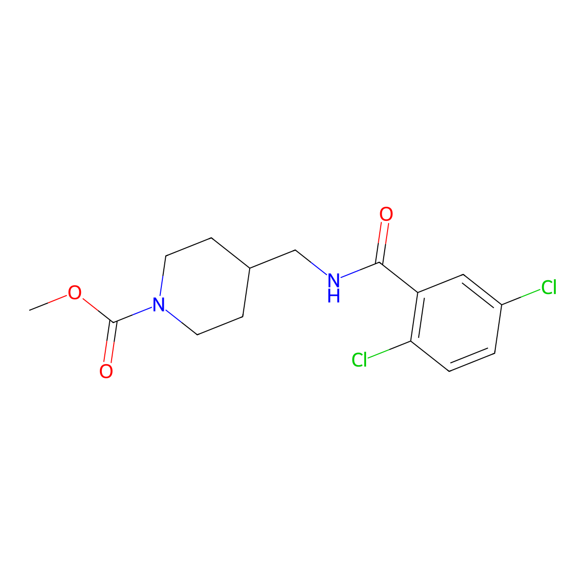 Methyl 4-((2,5-dichlorobenzamido)methyl)piperidine-1-carboxylate molecular structure, CAS 1234932-53-6